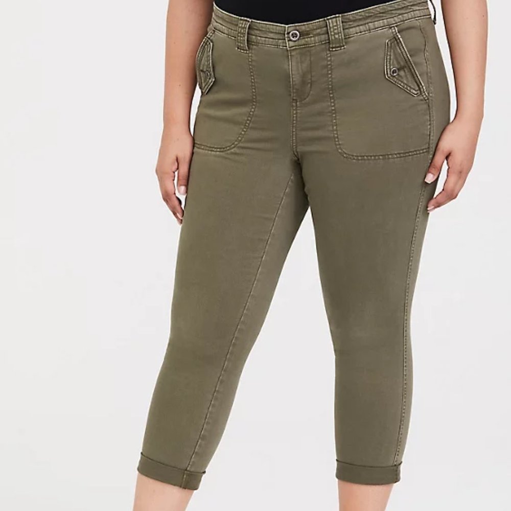 TORRID Crop Twill Military Pant- Olive Green
